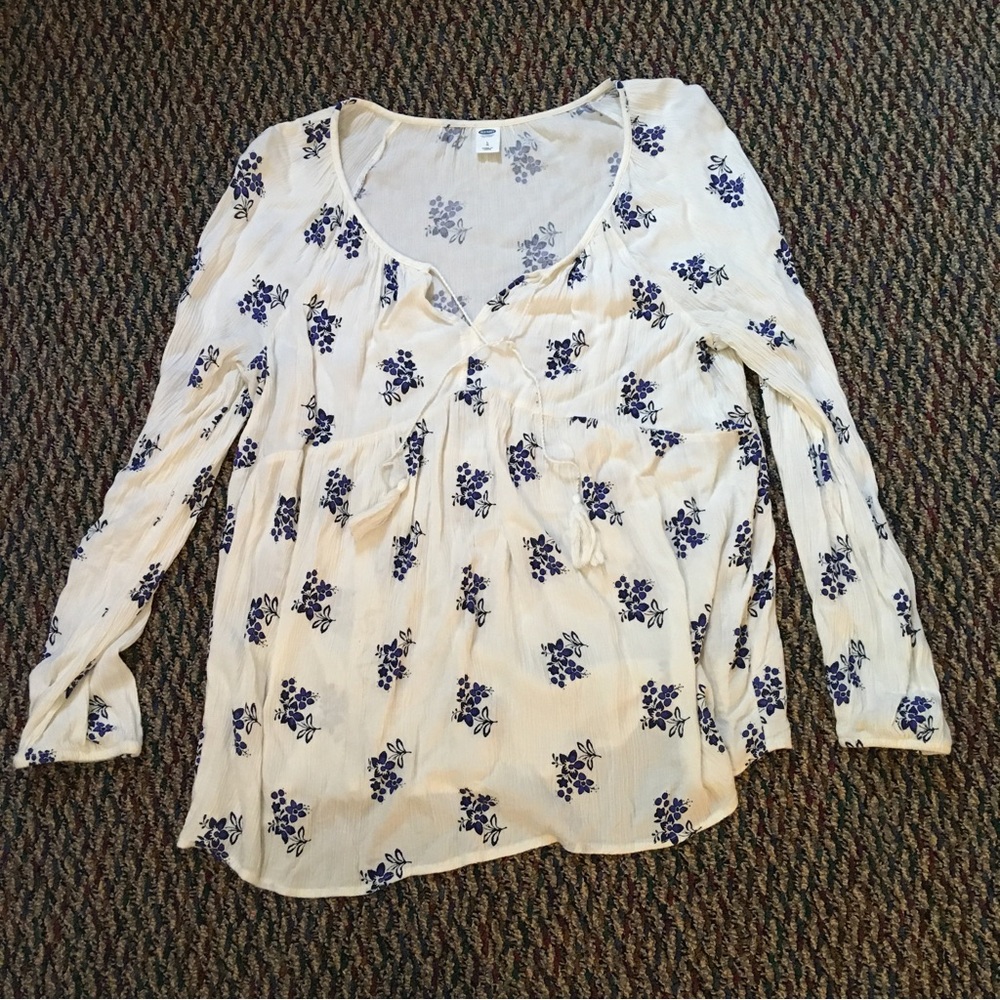 Old Navy Cottagecore Floral Sheer Peasant Blouse Fairy Boho Whimsy size L